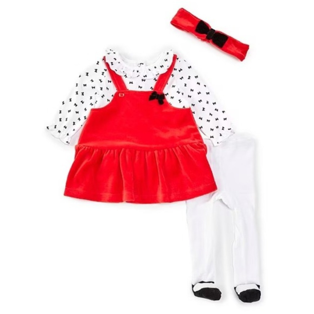 Little Me Festive Roses 3M Red‎ Dress Outfit Set 2PC + Headband NWT Christmas